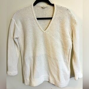 Helmut Lang Deep V Fisherman Knit Dropped Shoulder Cotton Blend Sweater Small